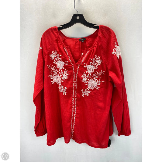 Top Long Sleeve By Talbots In Red & White, Size: L