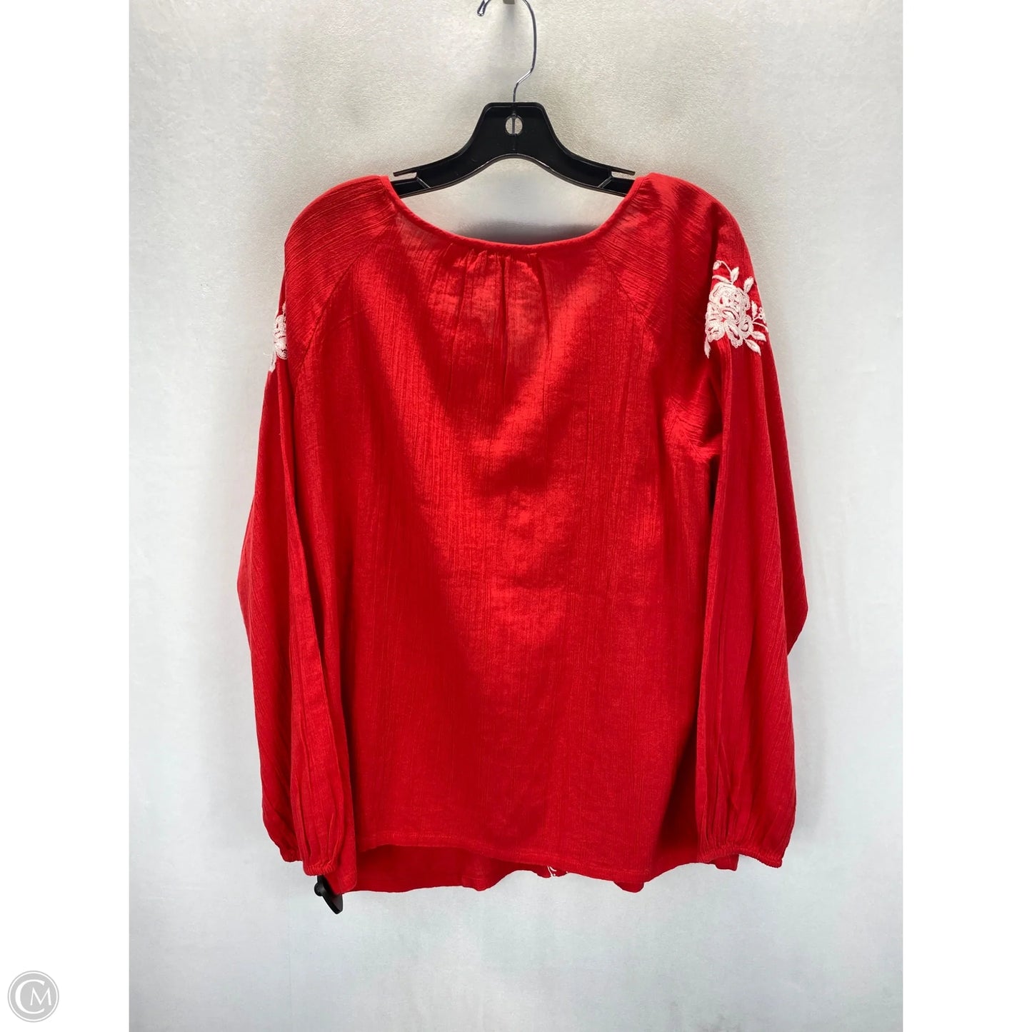 Top Long Sleeve By Talbots In Red & White, Size: L