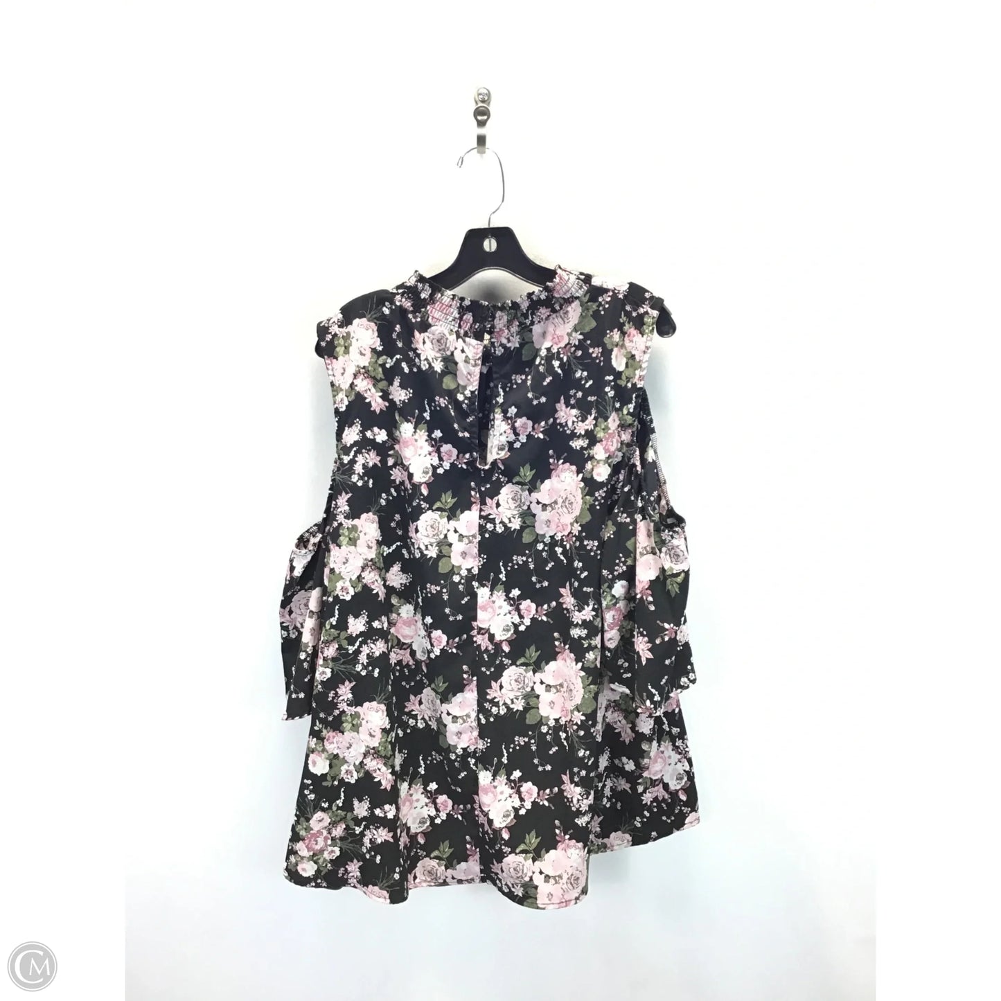 Top Short Sleeve By Almost Famous In Black & Pink, Size: 2x
