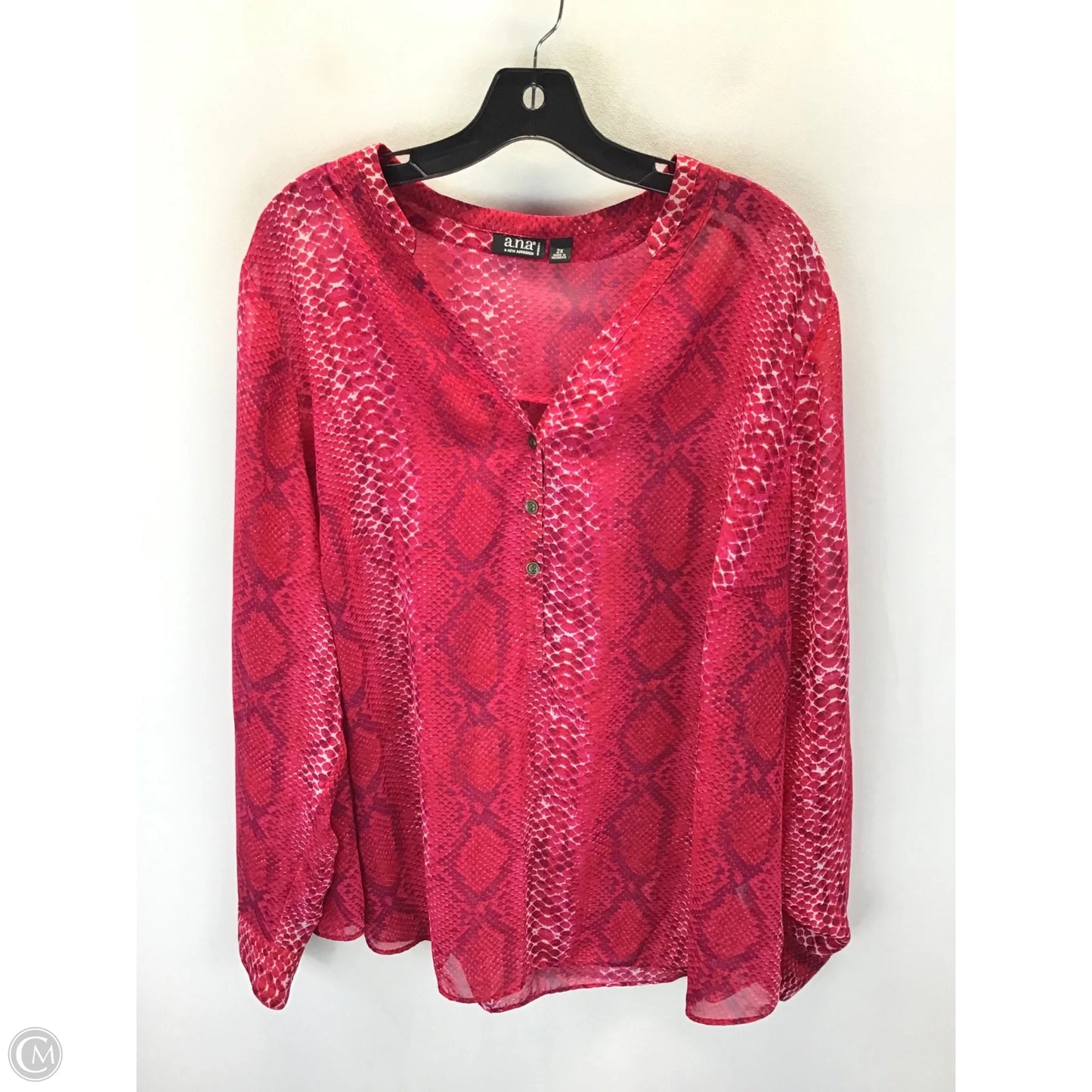 Top 3/4 Sleeve By Ana In Pink, Size: 2x