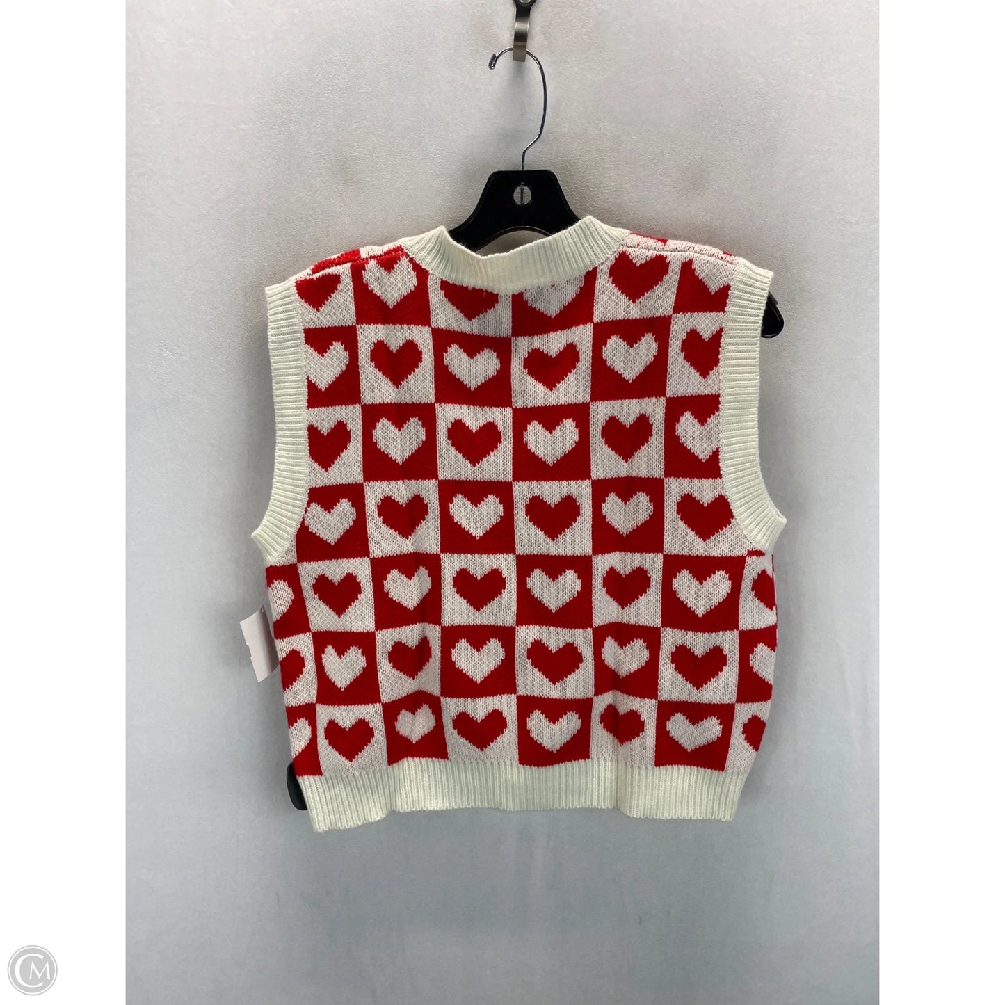 Vest Sweater By Shein In Red & White, Size: 4