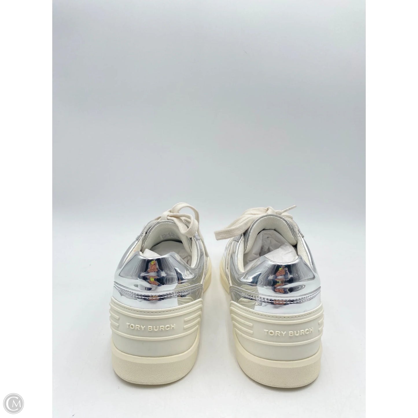 Shoes Designer By Tory Burch In Silver & White, Size: 9.5