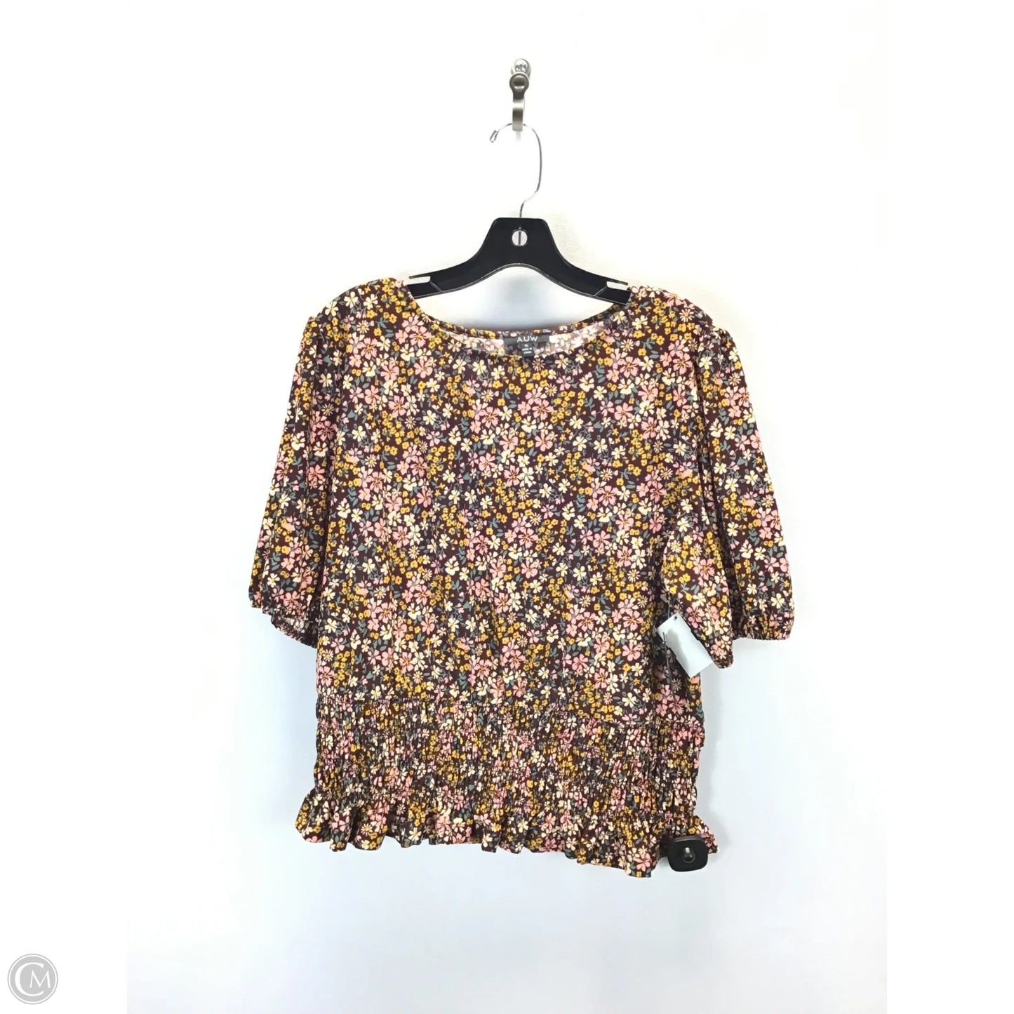 Top Short Sleeve By Auw In Floral Print, Size: Xl