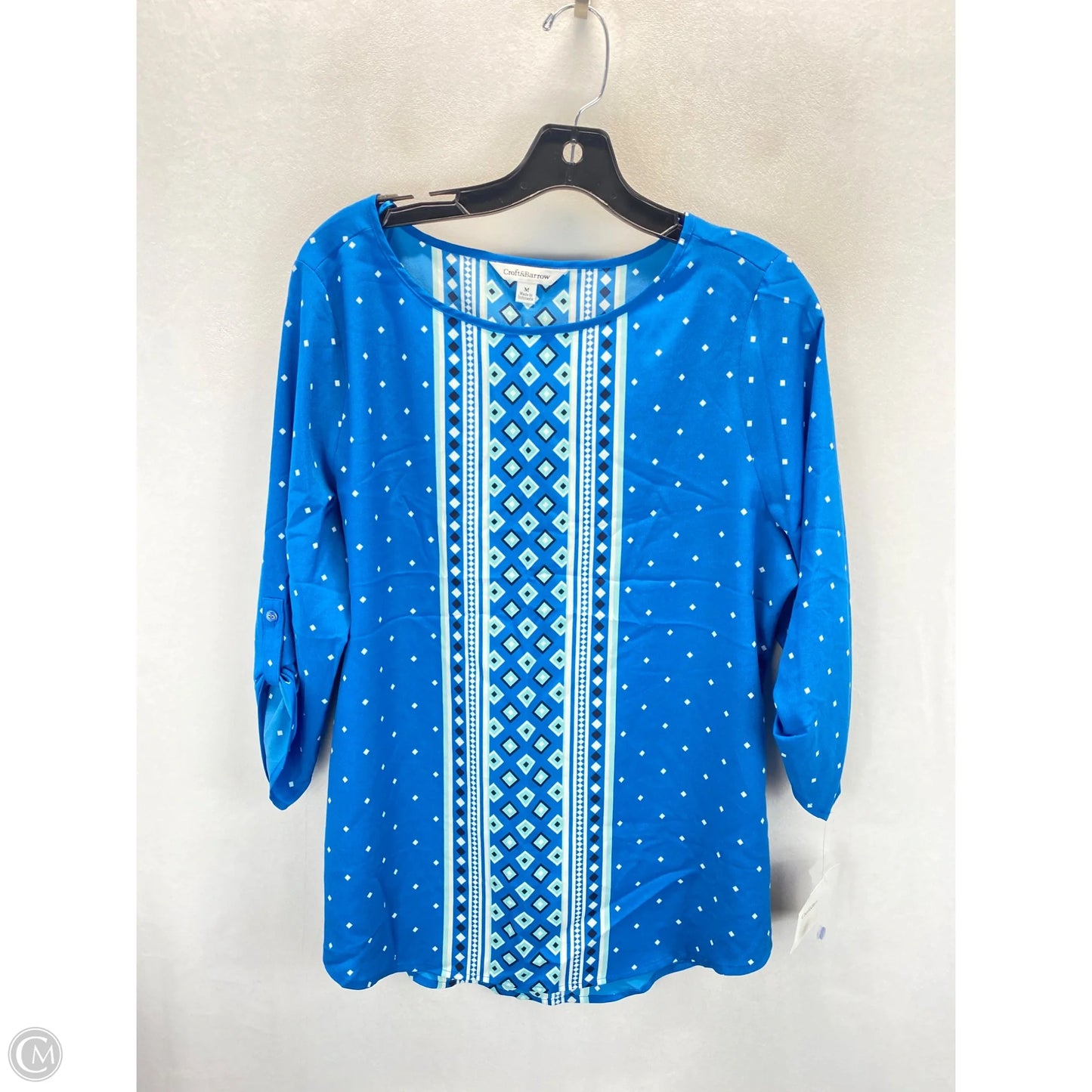 Top 3/4 Sleeve By Croft And Barrow In Blue & White, Size: M