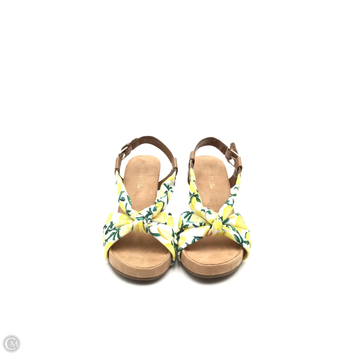 Sandals Heels Wedge By Aerosoles In Green & Yellow, Size: 8