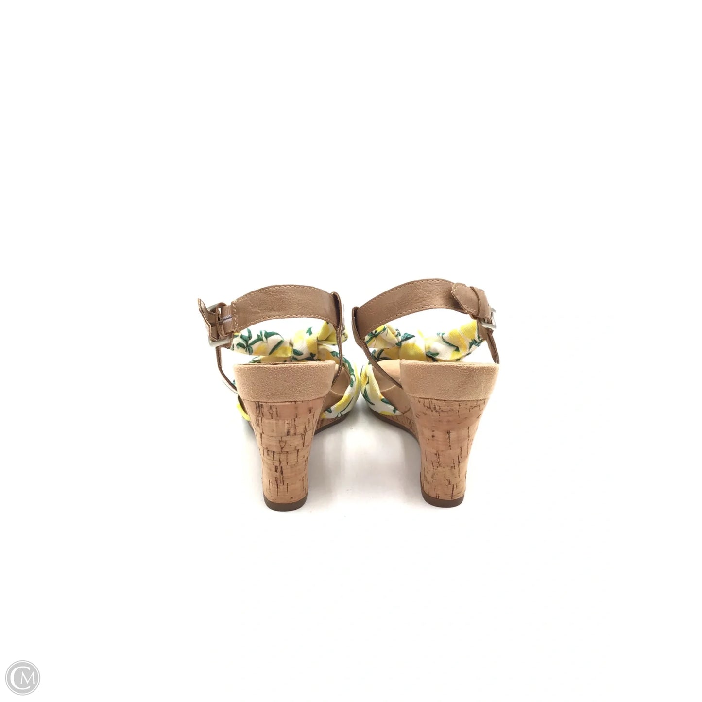 Sandals Heels Wedge By Aerosoles In Green & Yellow, Size: 8