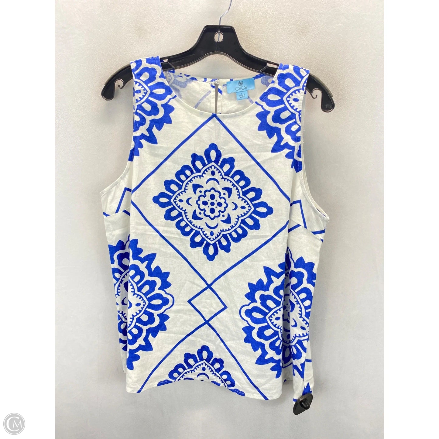 Top Sleeveless By Cece In Blue & White, Size: L
