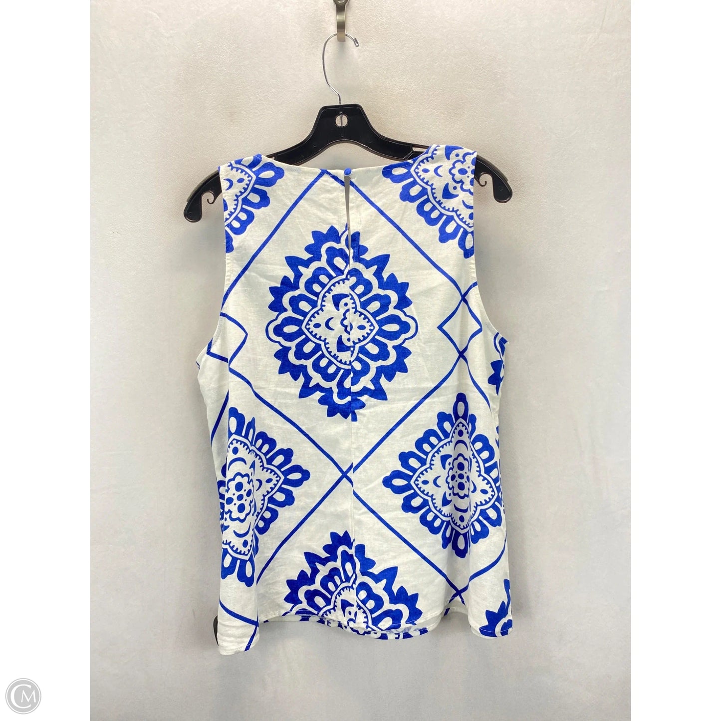 Top Sleeveless By Cece In Blue & White, Size: L