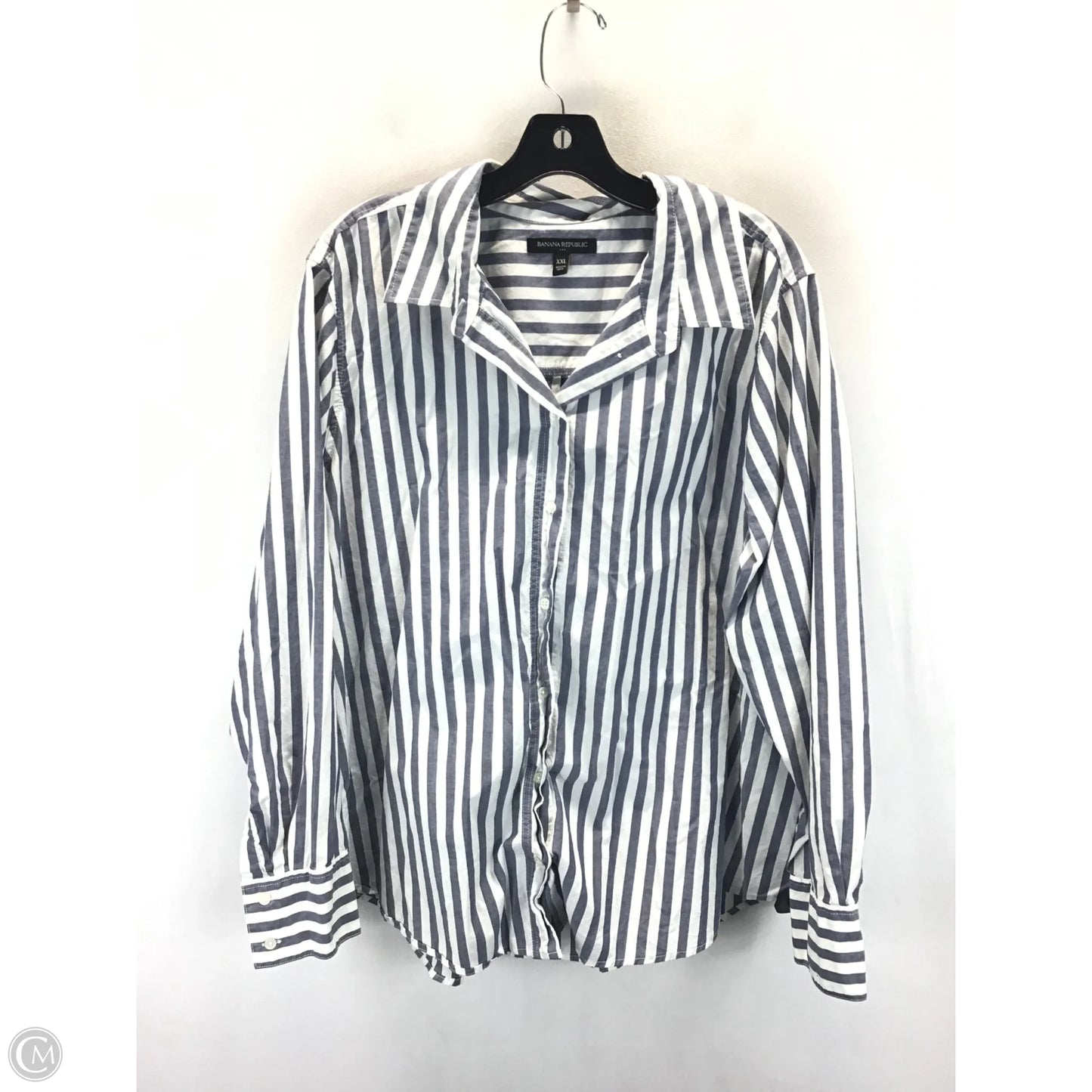 Top Long Sleeve By Banana Republic In Blue & White, Size: Xxl
