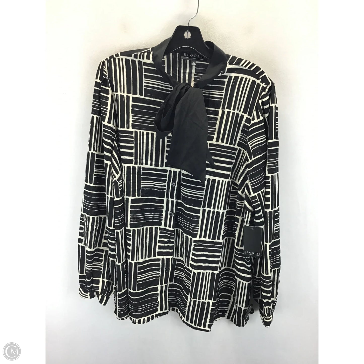 Top LS By Eloquii In Black & White, Size: 18
