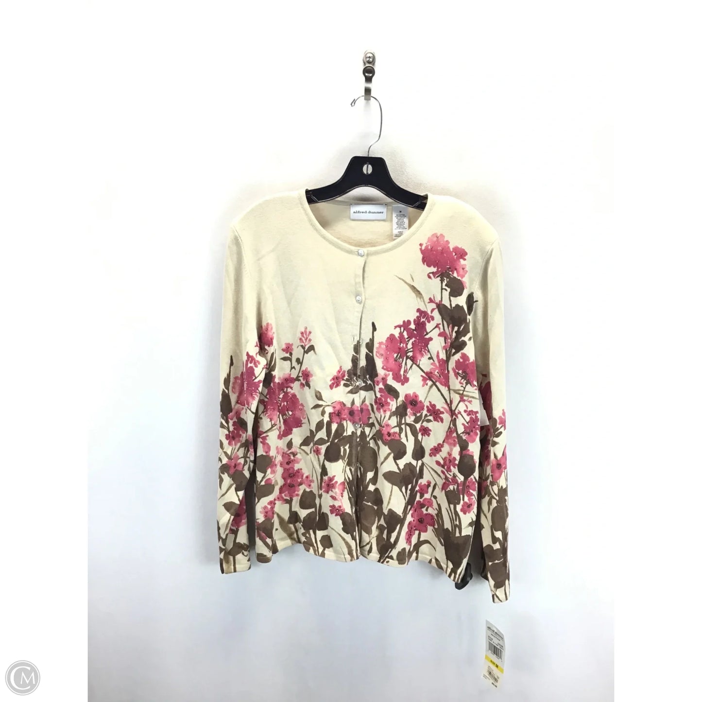 Sweater Cardigan By Alfred Dunner In Brown & Pink, Size: M