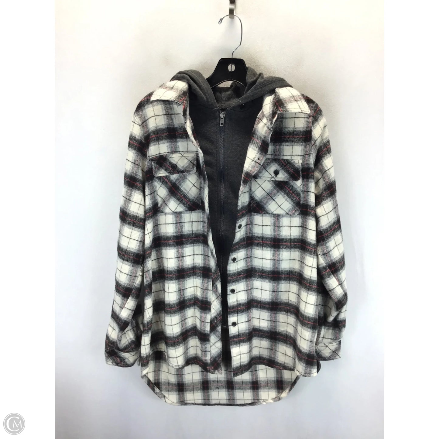 Jacket Shirt By Citiknits In Black & Cream, Size: L