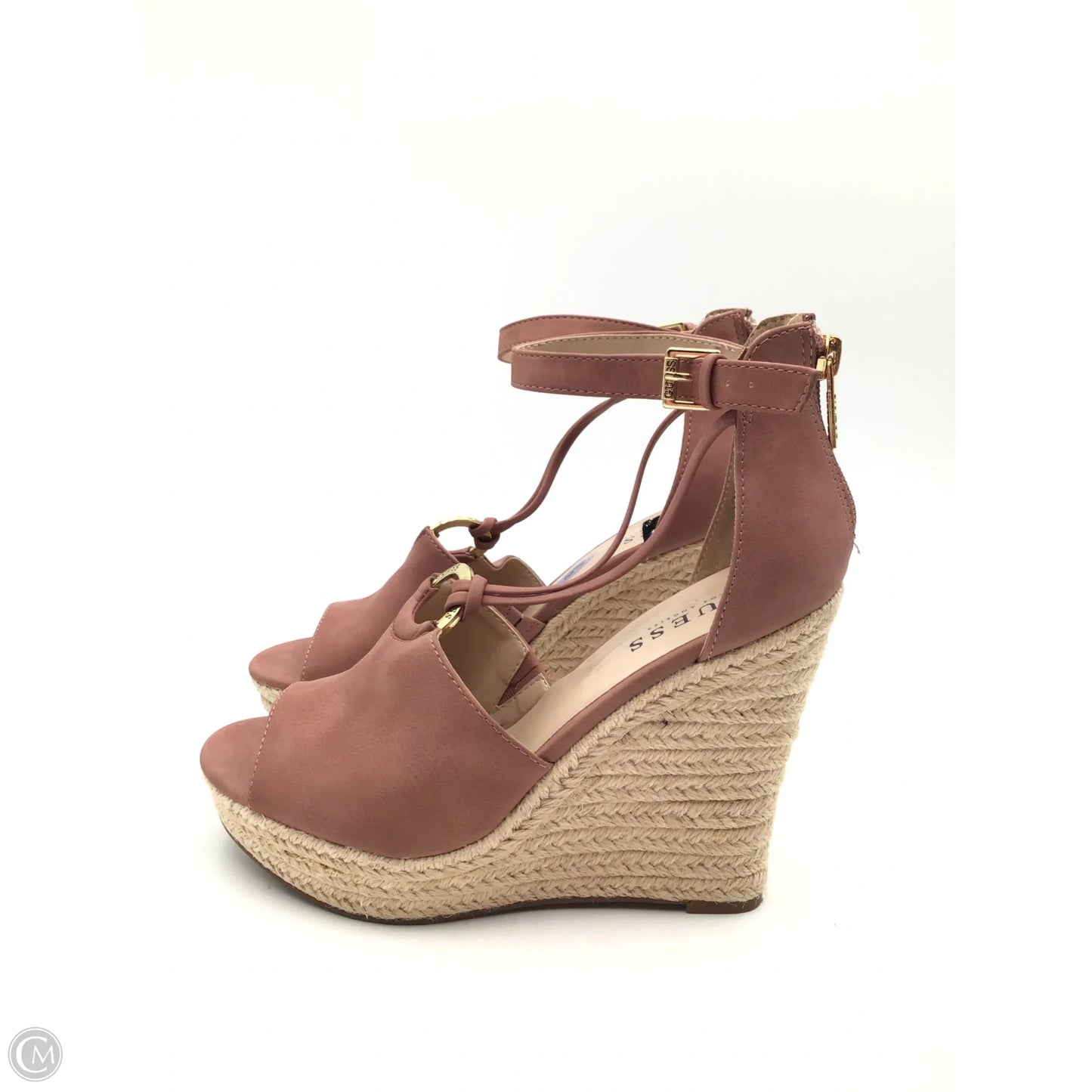 Sandals Heels Wedge By Guess In Pink & Tan, Size: 8.5