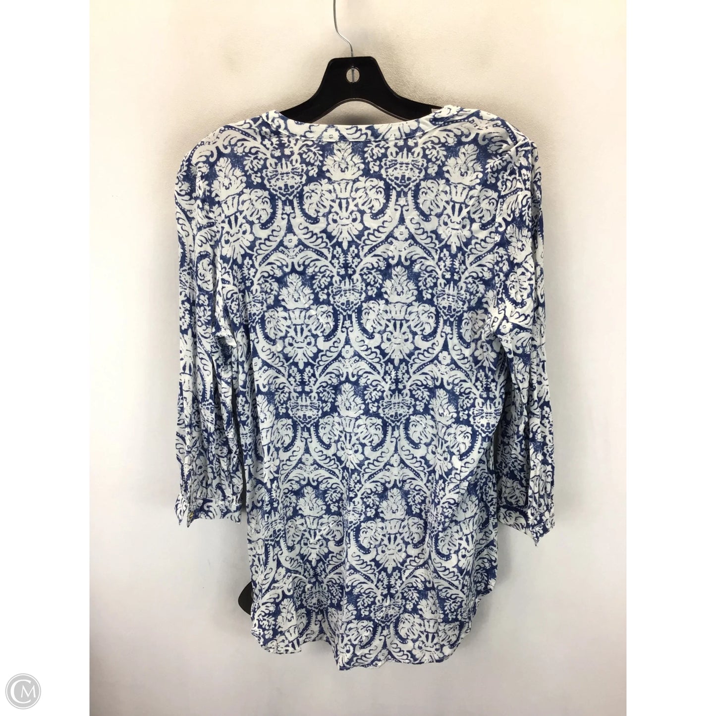 Top Long Sleeve By Grand And Greene In Blue & White, Size: S