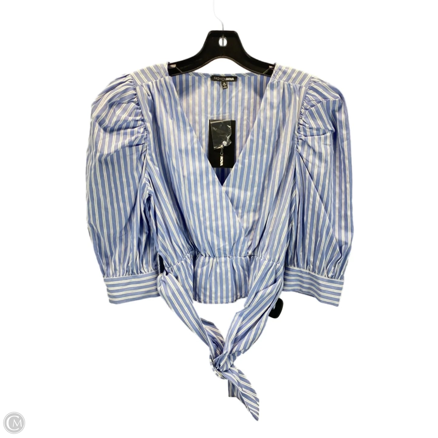 Top 3/4 Sleeve By Fashion Nova In Blue & White, Size: M