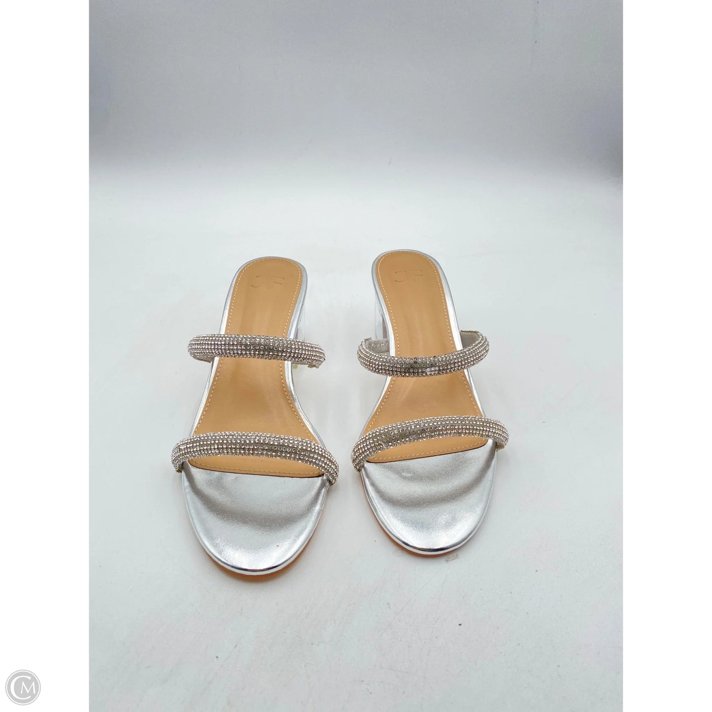Sandals Heels Block By Clothes Mentor In Silver, Size: 7