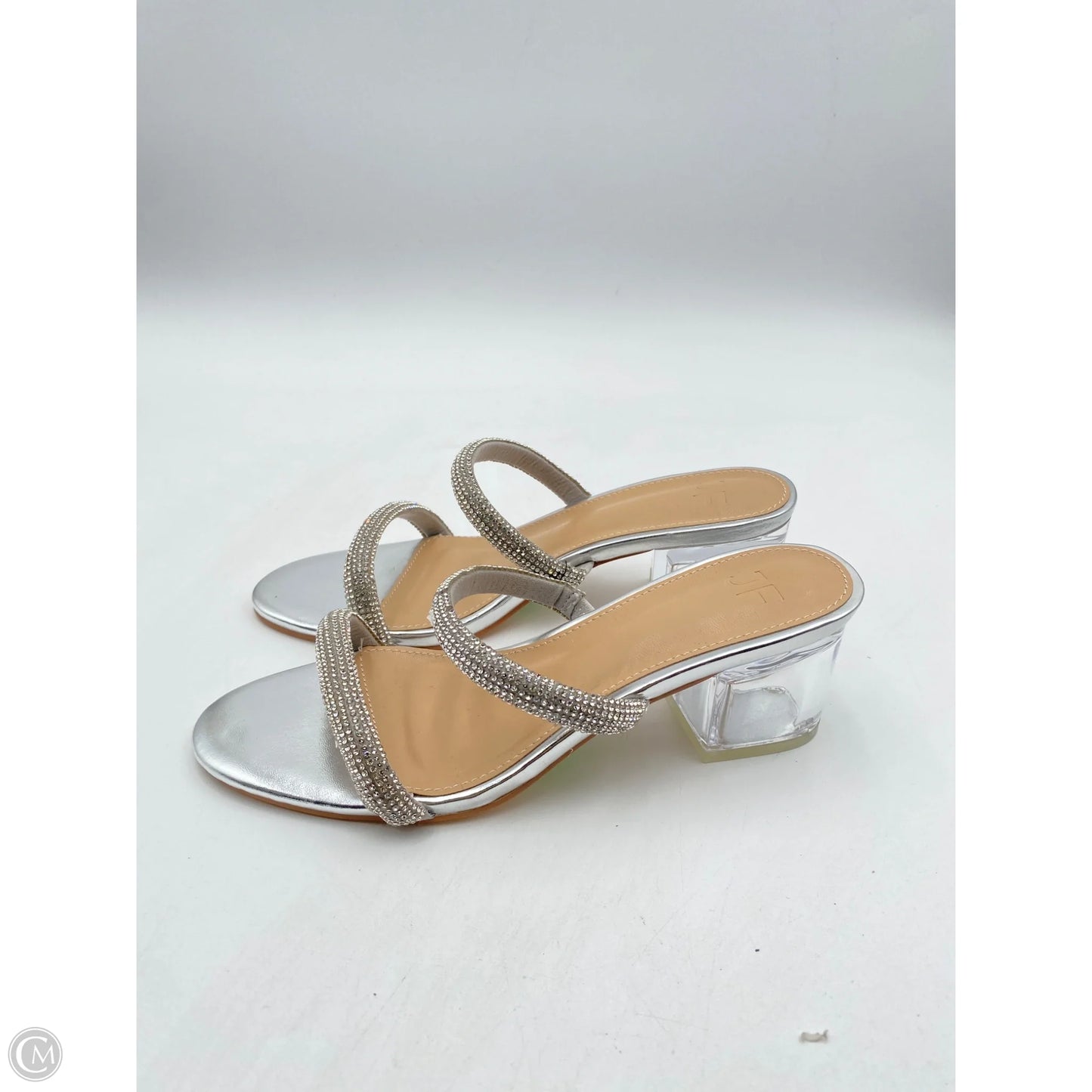 Sandals Heels Block By Clothes Mentor In Silver, Size: 7