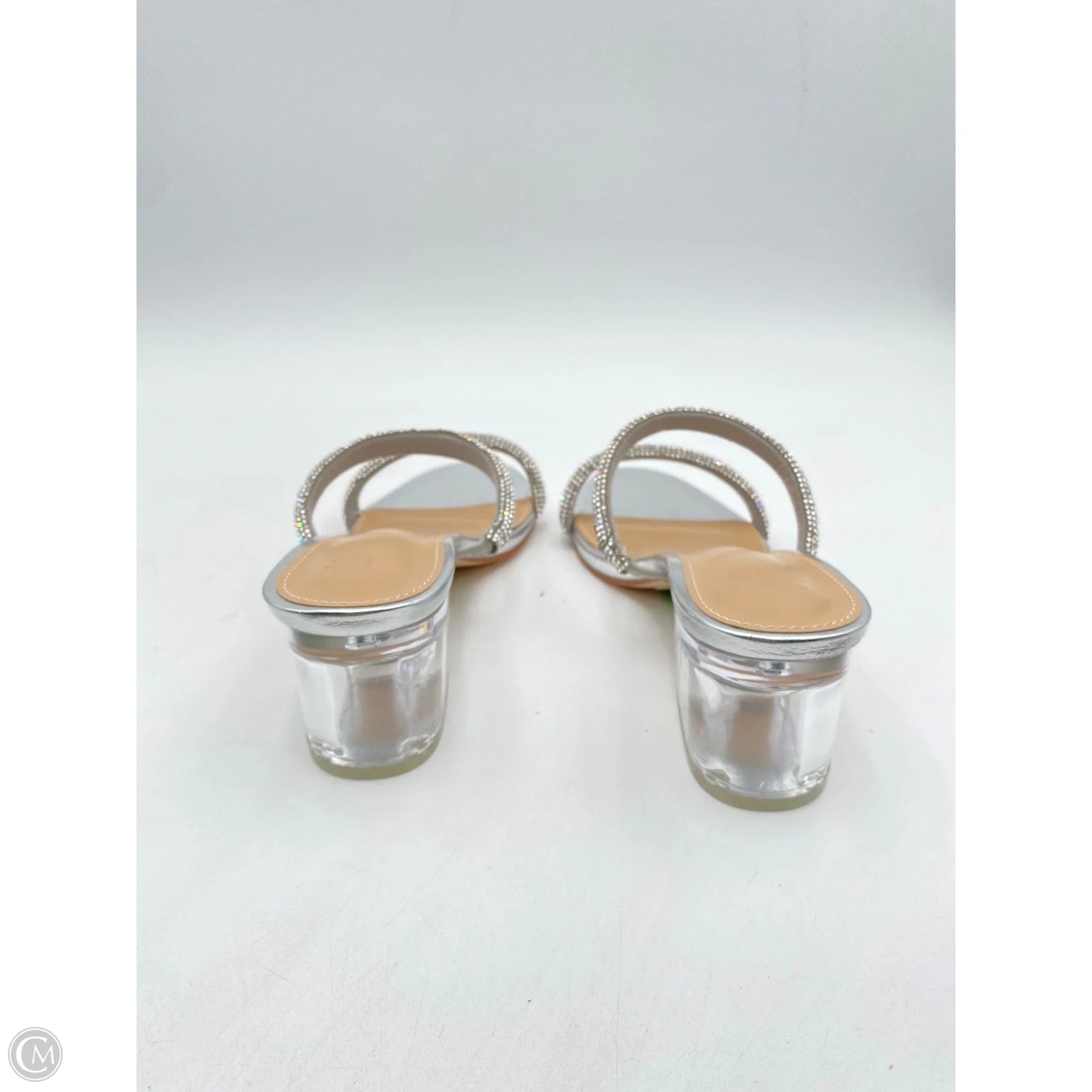 Sandals Heels Block By Clothes Mentor In Silver, Size: 7