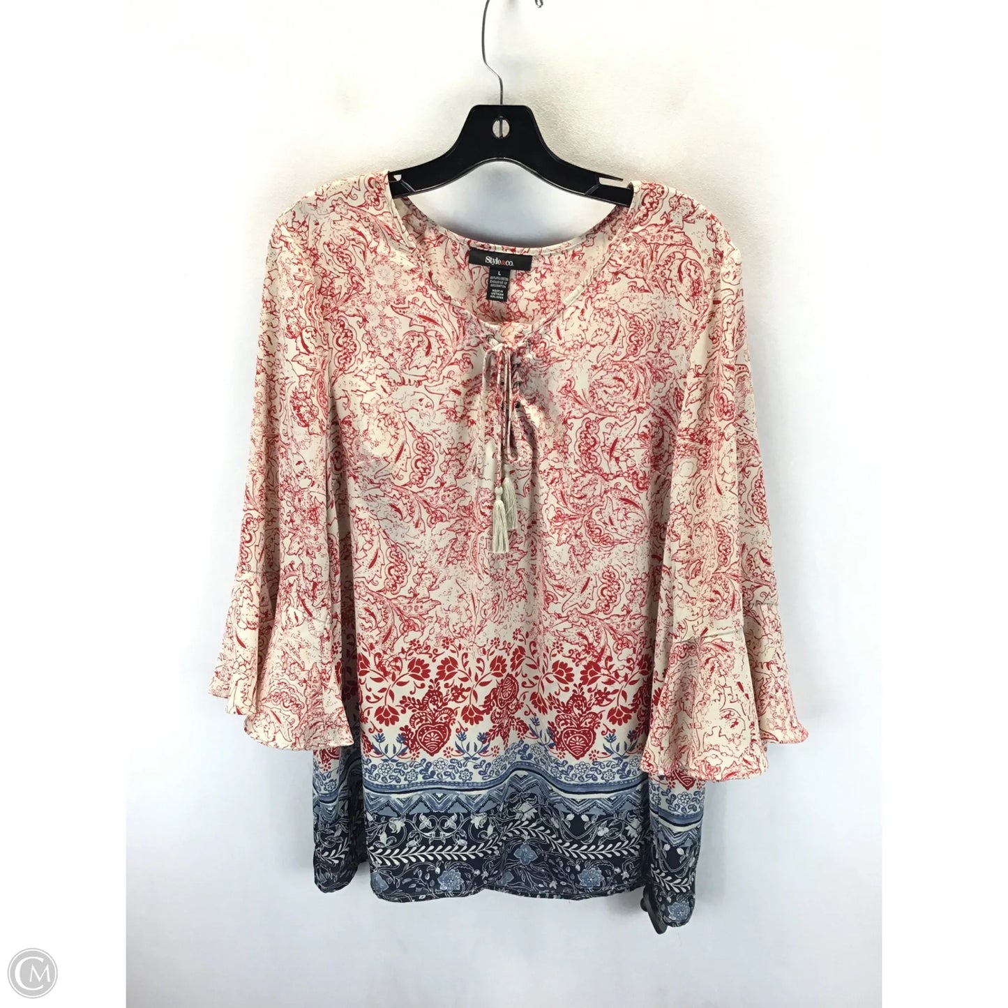 Top Long Sleeve By Style And Company In Red & White, Size: L