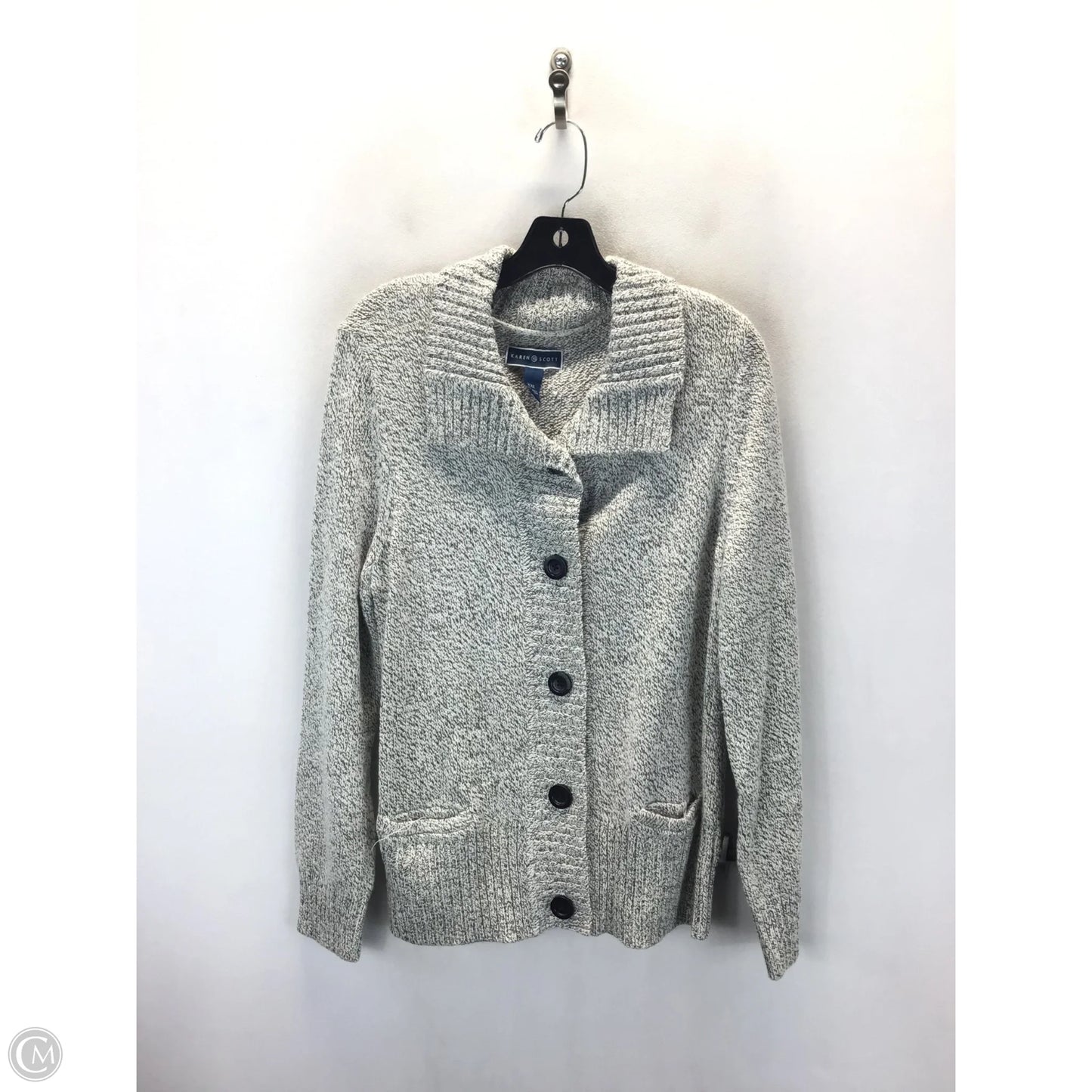 Sweater Cardigan By Karen Scott In Grey, Size: Xxl