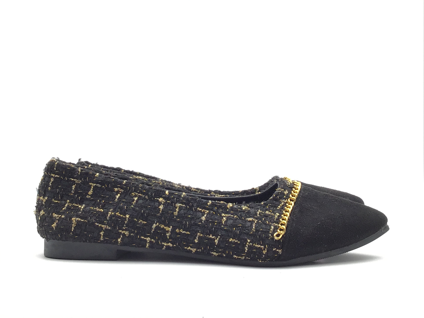 Shoes Flats By Clothes Mentor In Black & Gold, Size: 7.5