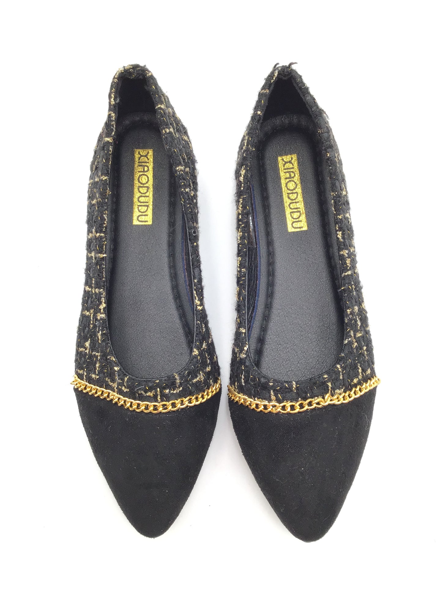 Shoes Flats By Clothes Mentor In Black & Gold, Size: 7.5