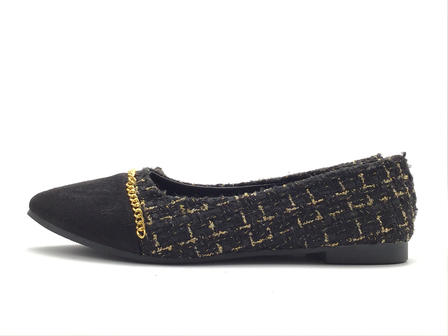 Shoes Flats By Clothes Mentor In Black & Gold, Size: 7.5