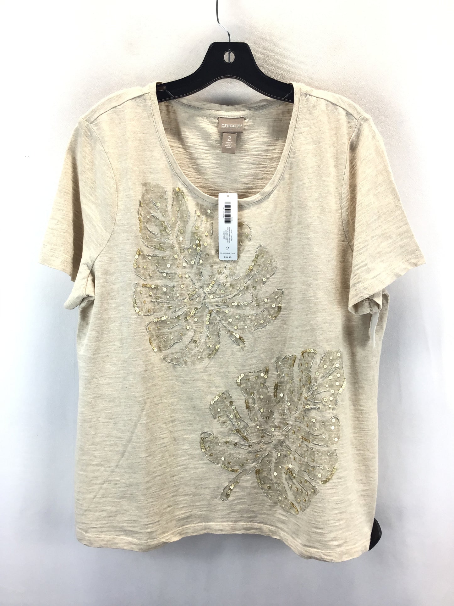 Top Short Sleeve By Chicos In Beige, Size: L