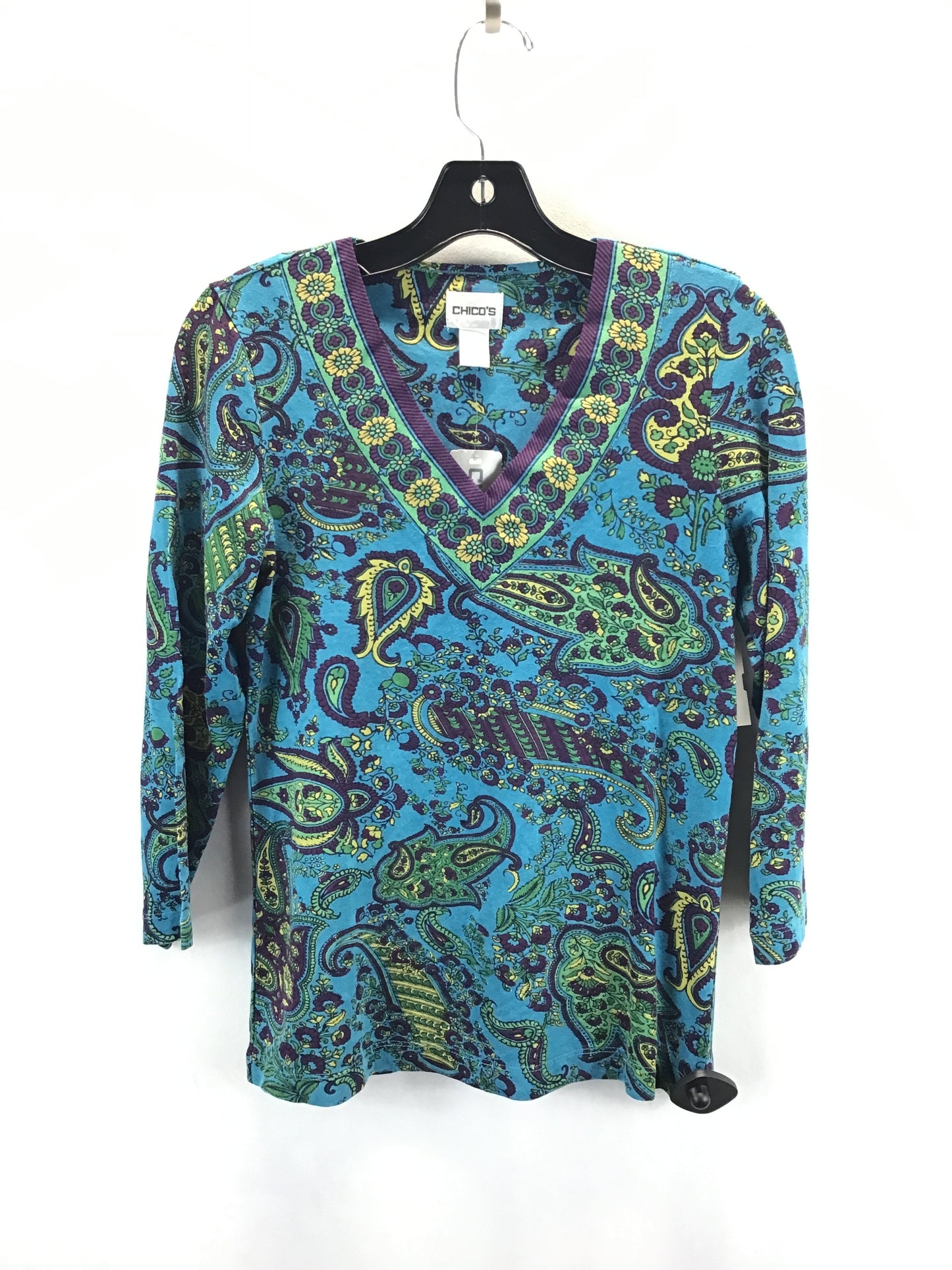 Top 3/4 Sleeve By Chicos In Paisley Print, Size: 0 (Small)