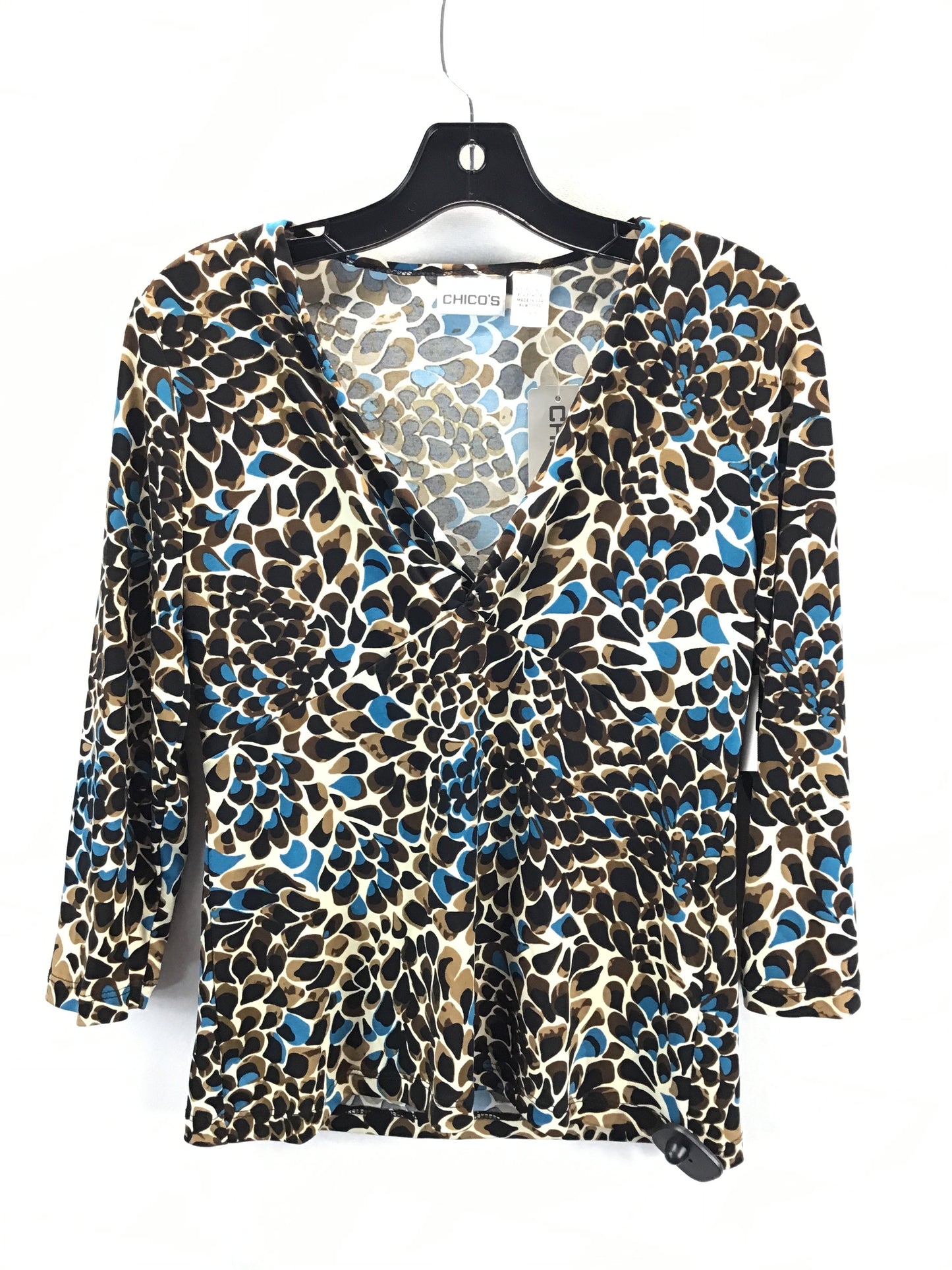 Top Long Sleeve By Chicos In Blue & Brown, Size: 0 (Small)