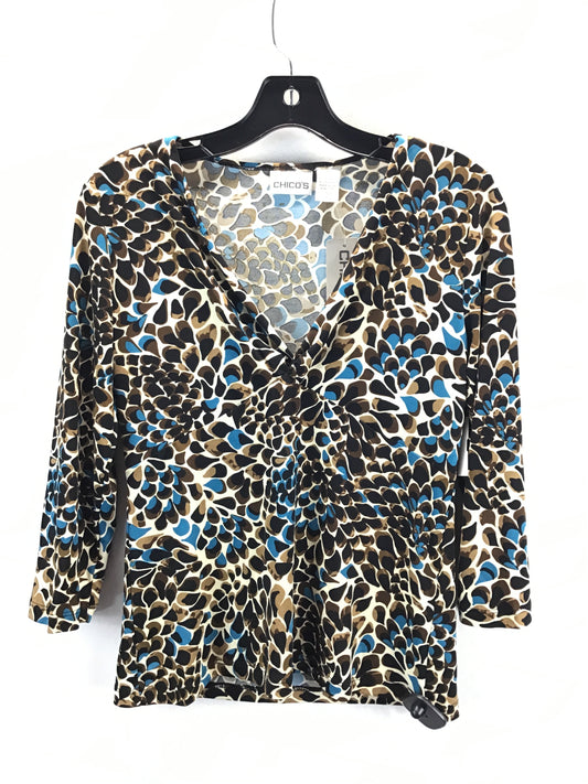 Top Long Sleeve By Chicos In Blue & Brown, Size: 0 (Small)