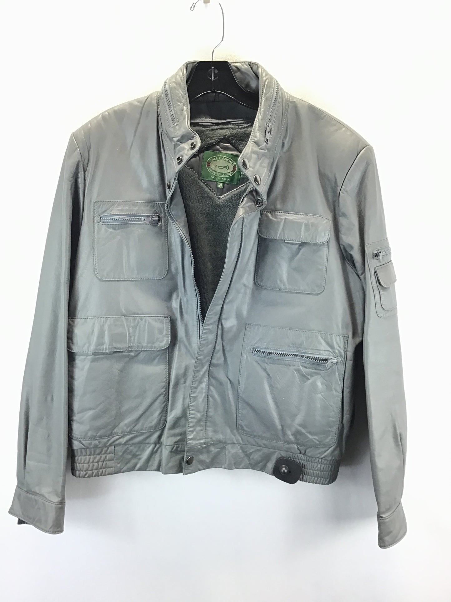 Jacket Leather By Clothes Mentor In Grey, Size: L