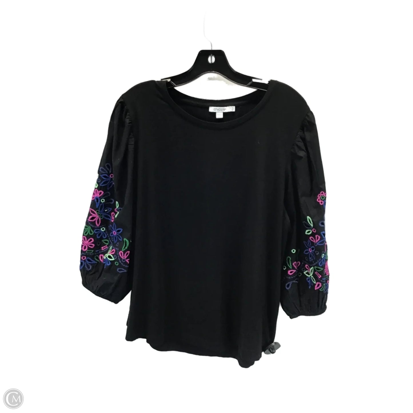 Top 3/4 Sleeve By Chicos In Black & Purple, Size: Xl