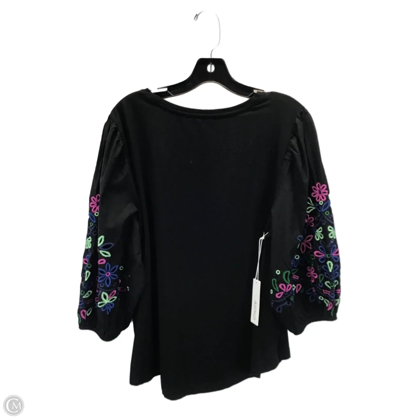 Top 3/4 Sleeve By Chicos In Black & Purple, Size: Xl