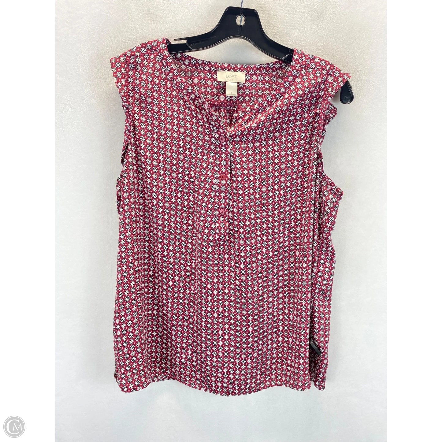 Top Sleeveless By Loft In Red & White, Size: L