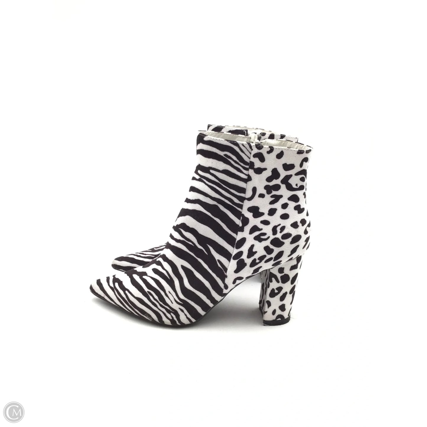 Boots Ankle Heels By Bamboo In Zebra Print, Size: 8.5