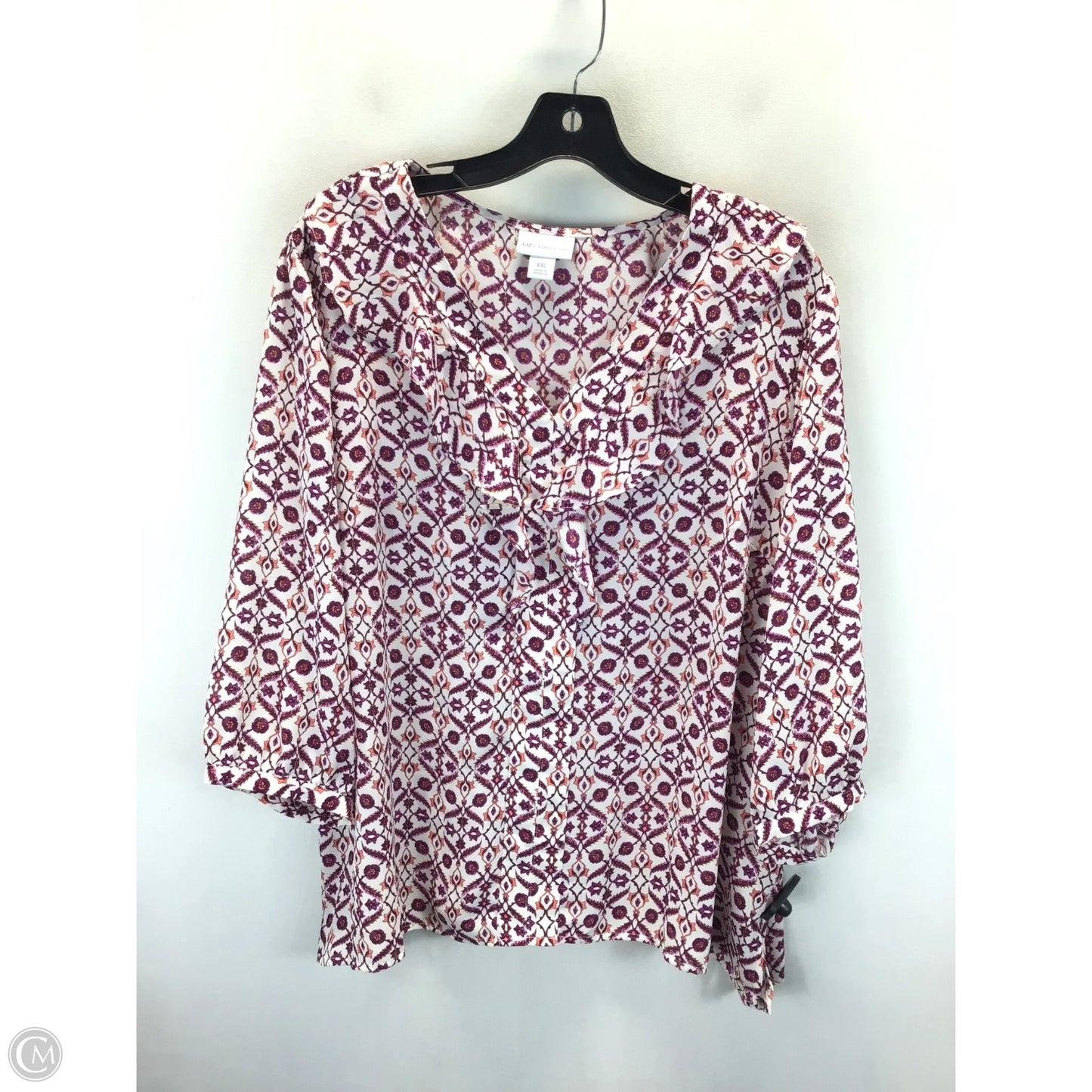 Blouse 3/4 Sleeve By Liz Claiborne In Purple & White, Size: Xxl