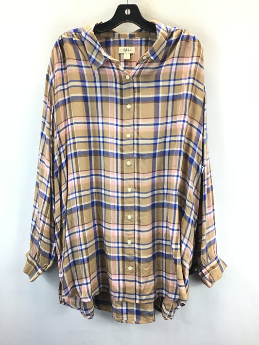 Top Long Sleeve By Style And Company In Plaid Pattern, Size: 3x