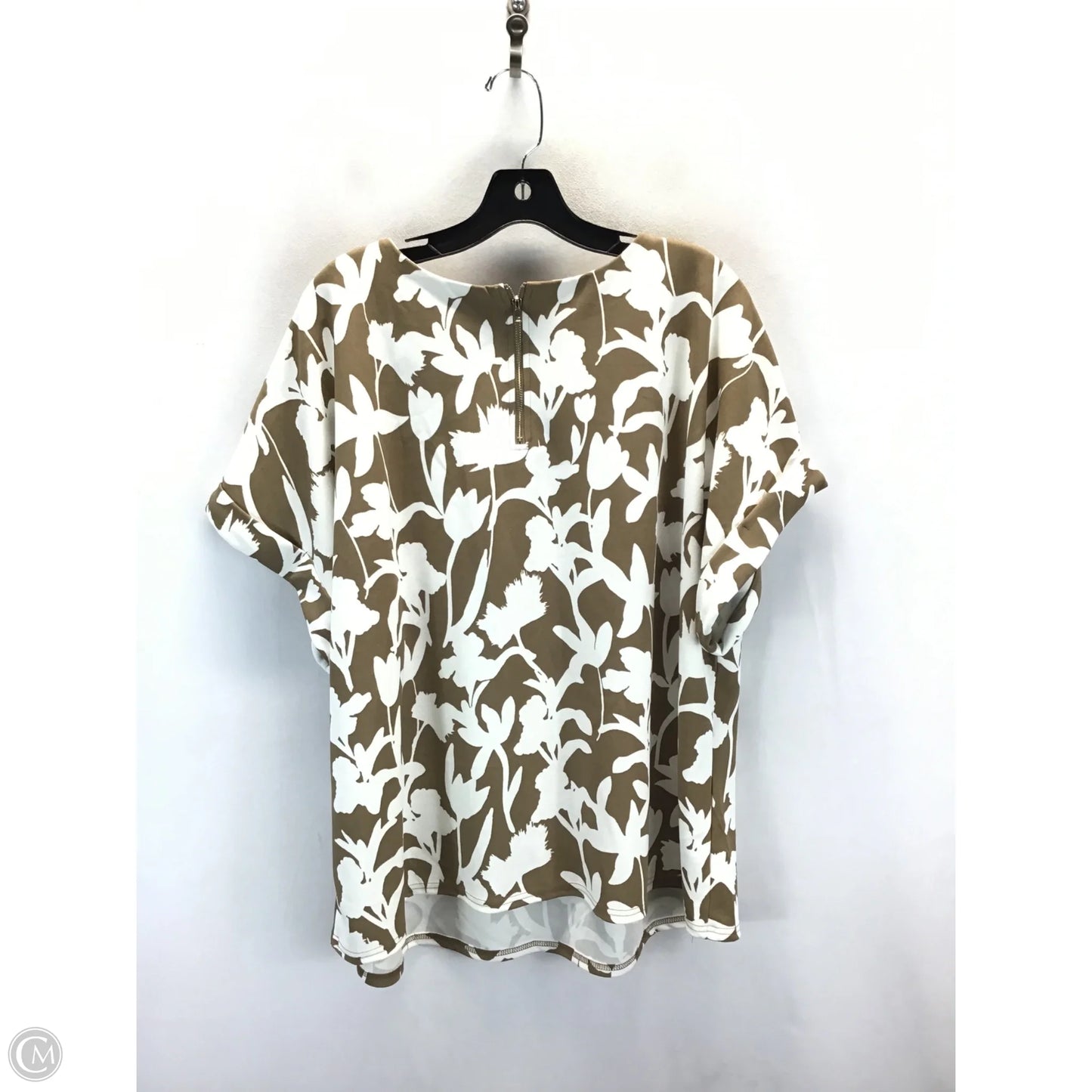 Top Short Sleeve By Melloday In Brown & White, Size: 2x