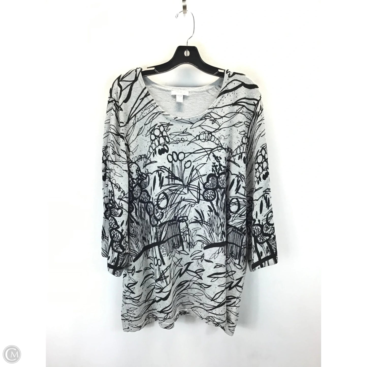 Top 3/4 Sleeve By Mercer Street In Black & Grey, Size: 3x
