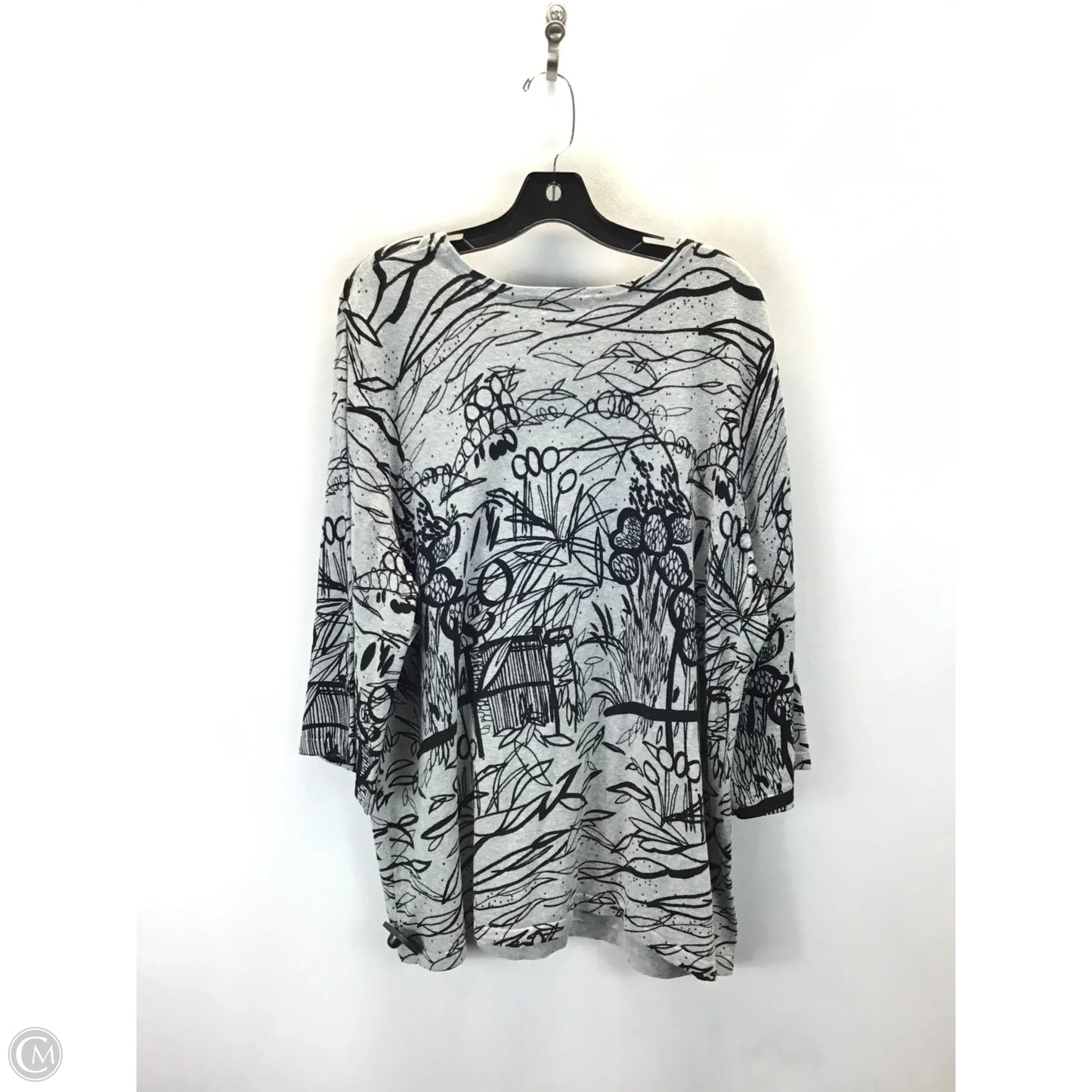 Top 3/4 Sleeve By Mercer Street In Black & Grey, Size: 3x
