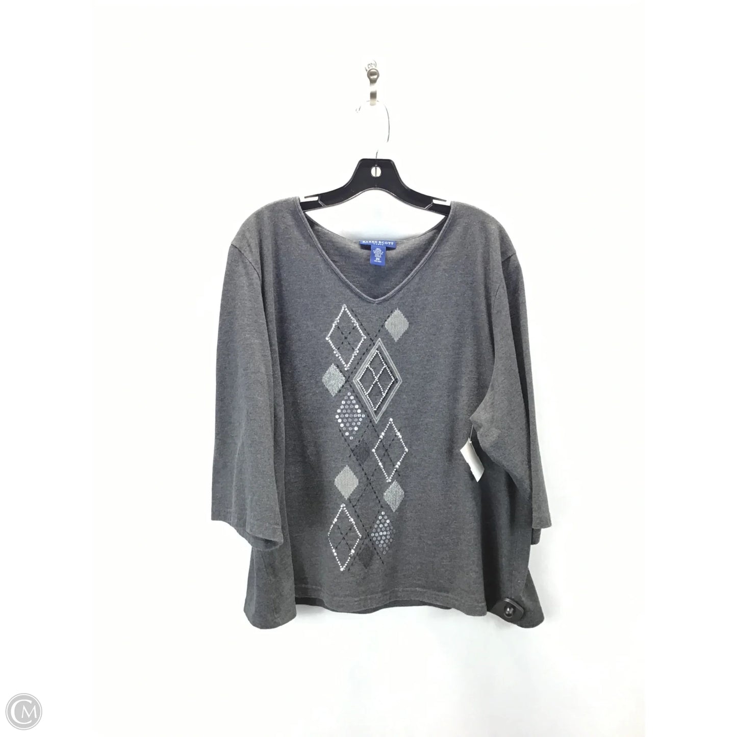 Top 3/4 Sleeve By Karen Scott In Grey, Size: 2x