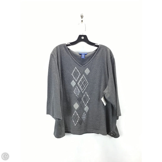 Top 3/4 Sleeve By Karen Scott In Grey, Size: 2x