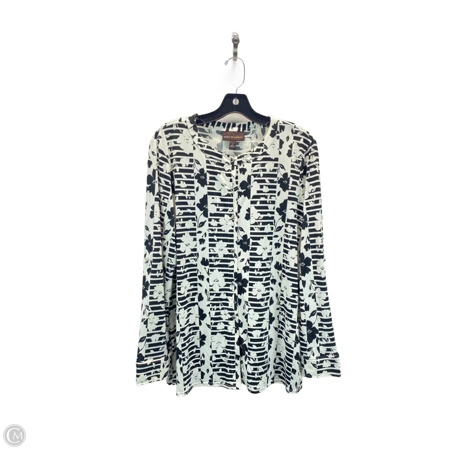 Top Long Sleeve By Dana Buchman In Black & White, Size: L