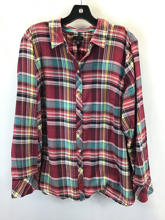 Top Long Sleeve By Talbots In Plaid Pattern, Size: Xl