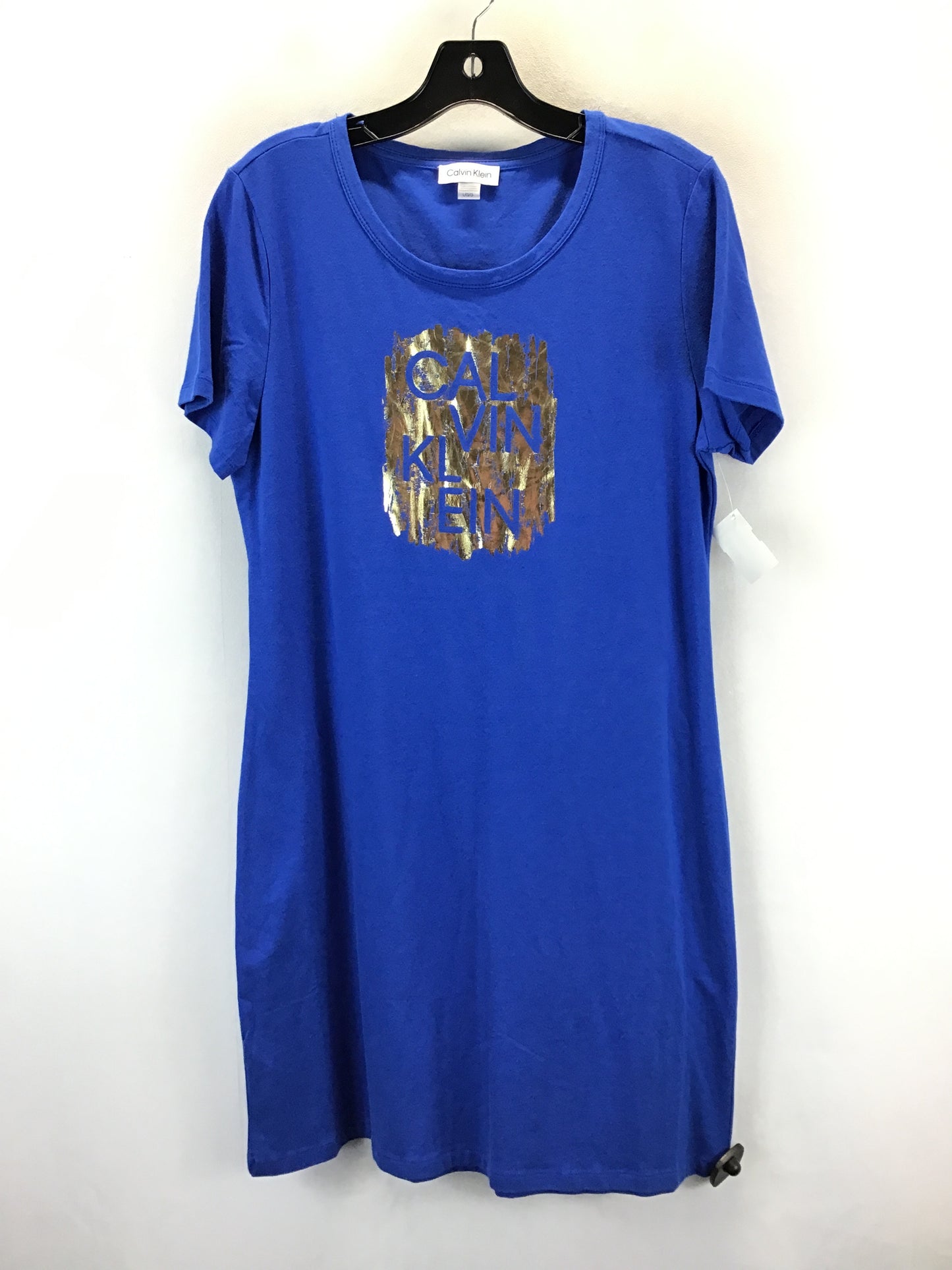 Dress Casual Short By Calvin Klein In Blue & Gold, Size: L