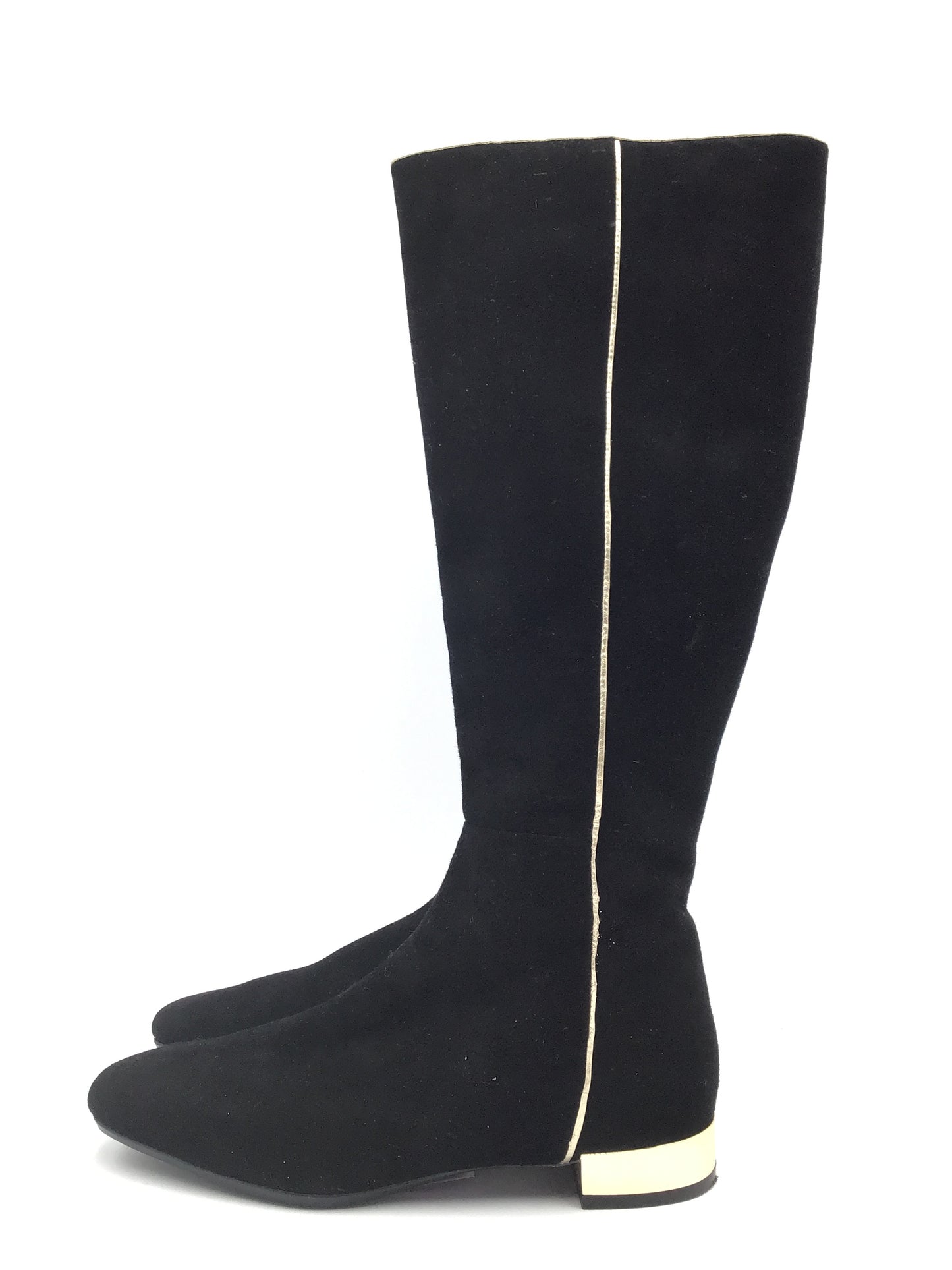 Boots Knee Flats By Isaac Mizrahi In Black & Gold, Size: 8