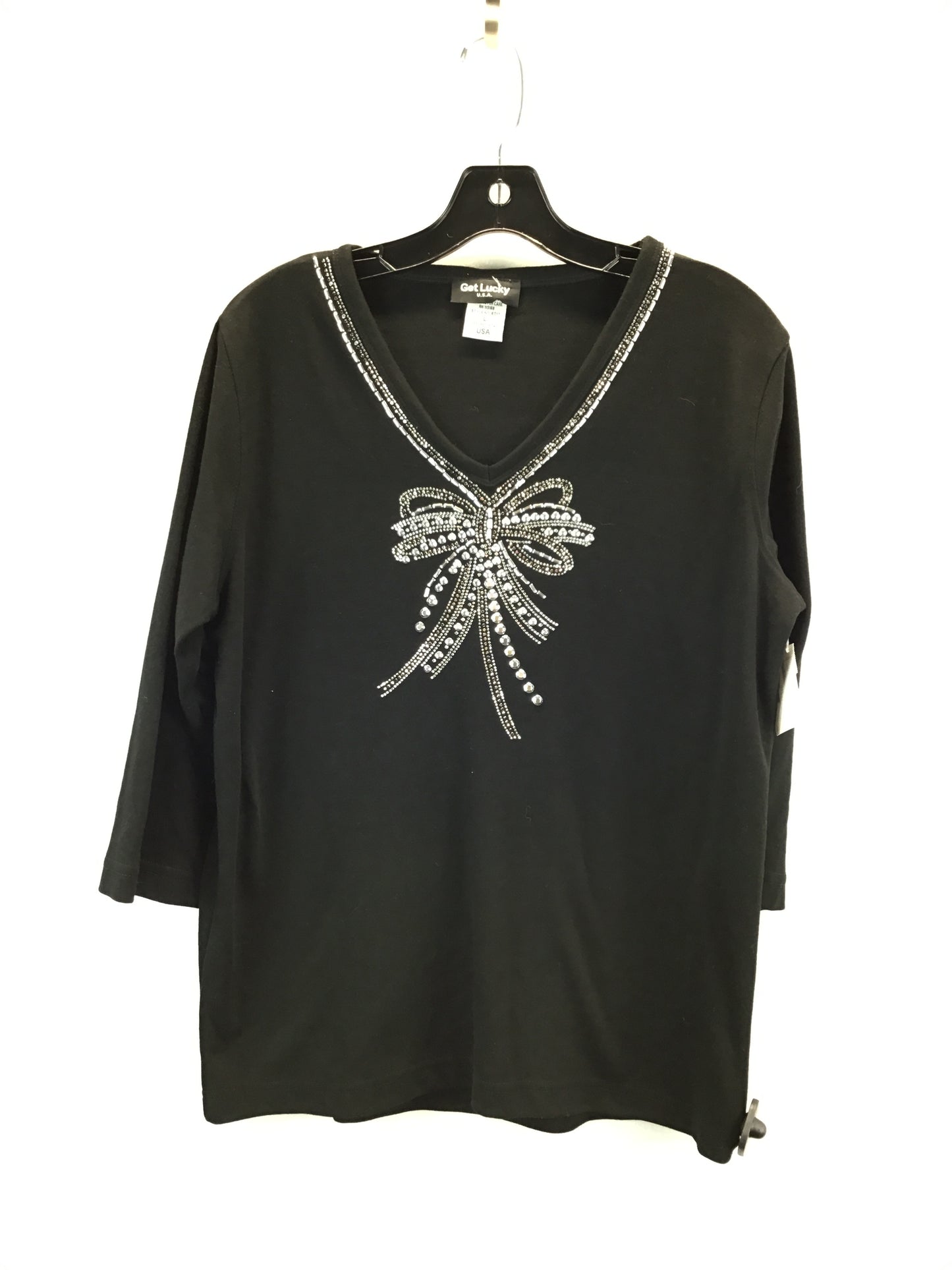 Top 3/4 Sleeve By Clothes Mentor In Black & Silver, Size: L