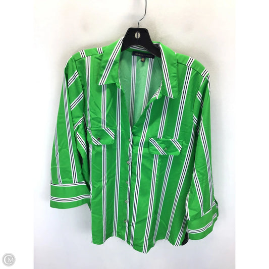 Top Long Sleeve By Adrienne Vittadini In Green & White, Size: Xl
