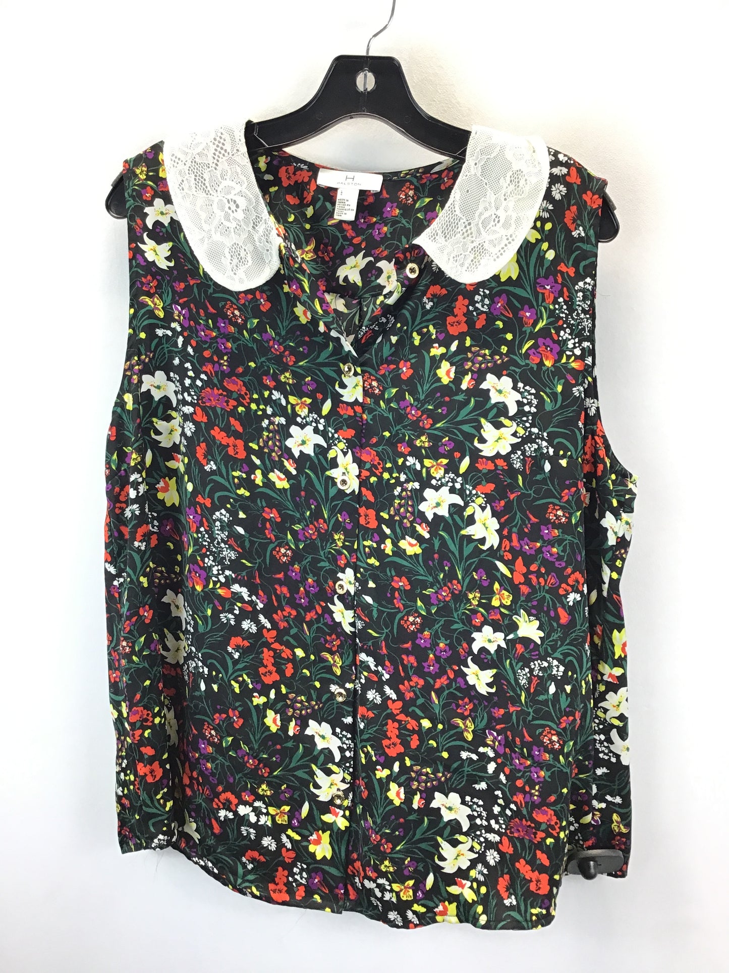 Floral Print Top Sleeveless Designer Halston, Size L